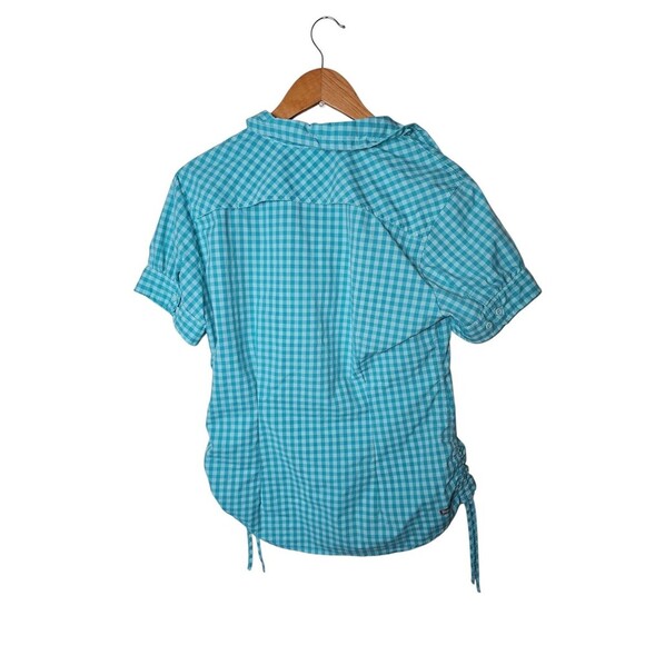 The North Face Teal Check Pattern Vapor Wick Short Sleeve Blouse Women's Large - Picture 2 of 5
